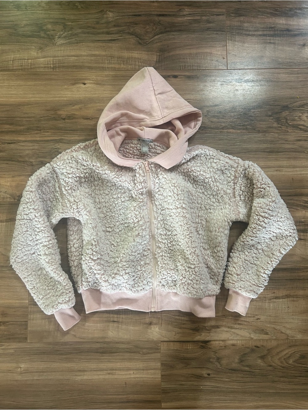 Forever 21 Plush Sherpa Zip-Up Hoodie Jacket - Light Pink